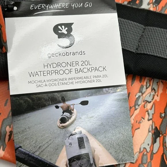 GECOBRANDS Hydroner 20L Camo Dry Bag Waterproof Backpack Orange-Gray Roll Top Backpacks